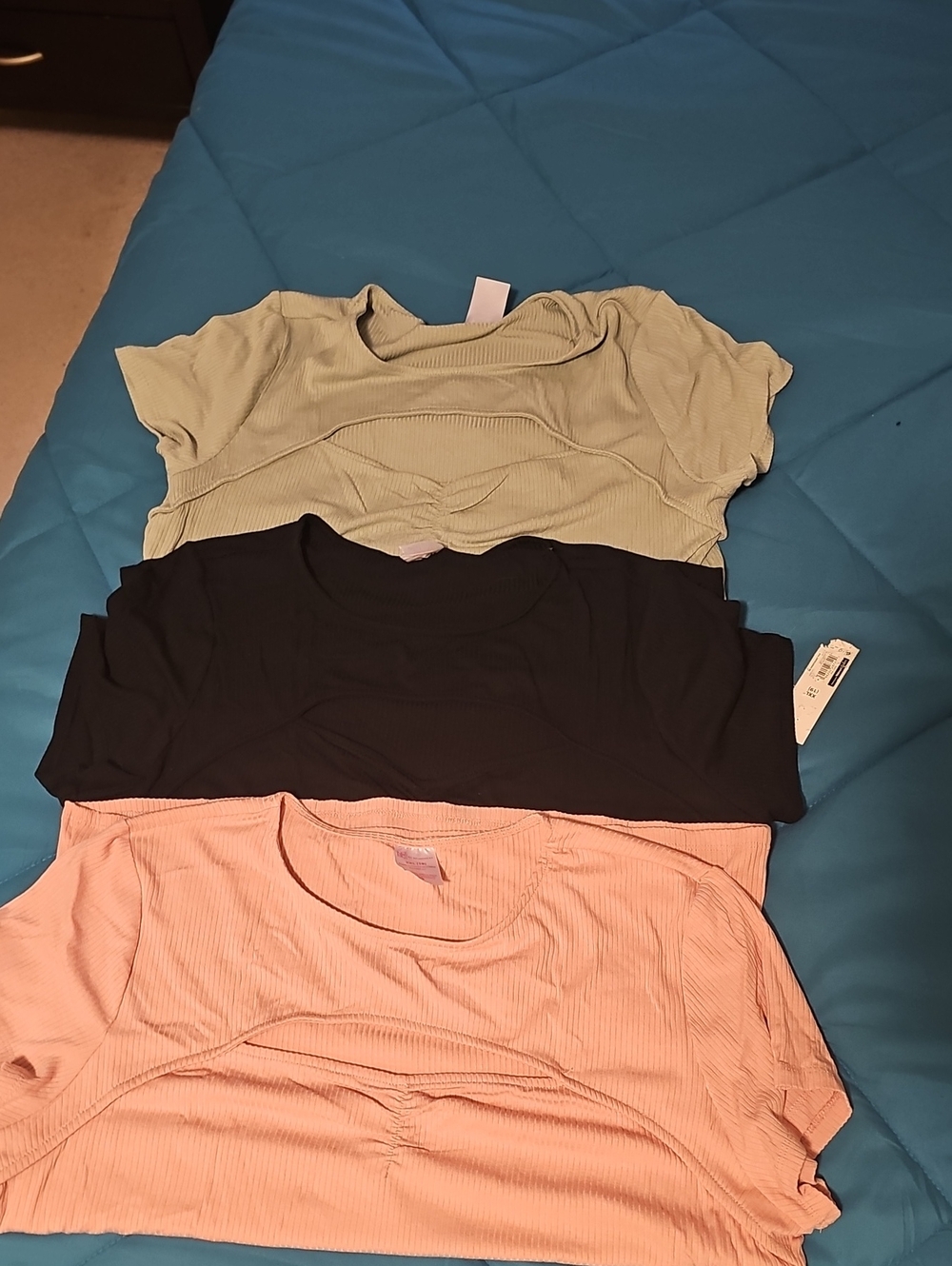 Women’s Short Sleeve Ribbed Top - Black, Pink, Sage